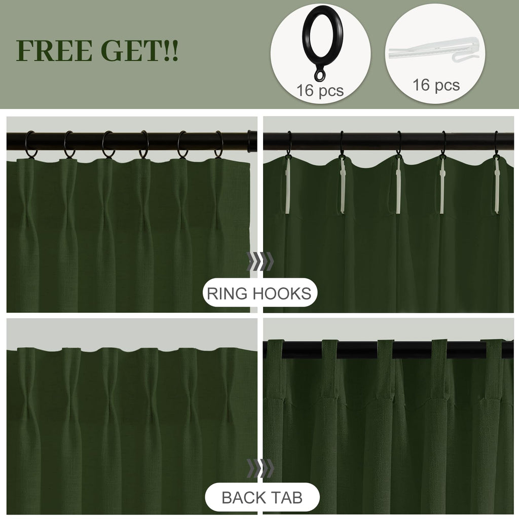 Pinch Pleated Sheer Linen Curtains 102 Inches Light Filtering, 2 Panels
