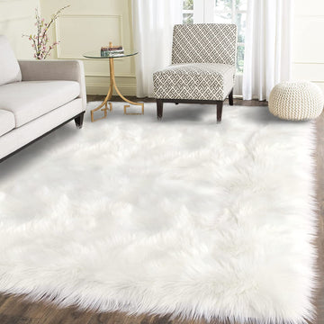 White Faux Fur Sheepskin Rug 4x6, Fuzzy Rugs Fluffy Washable Rug, Playroom, Luxury Room Decor, Rectangle