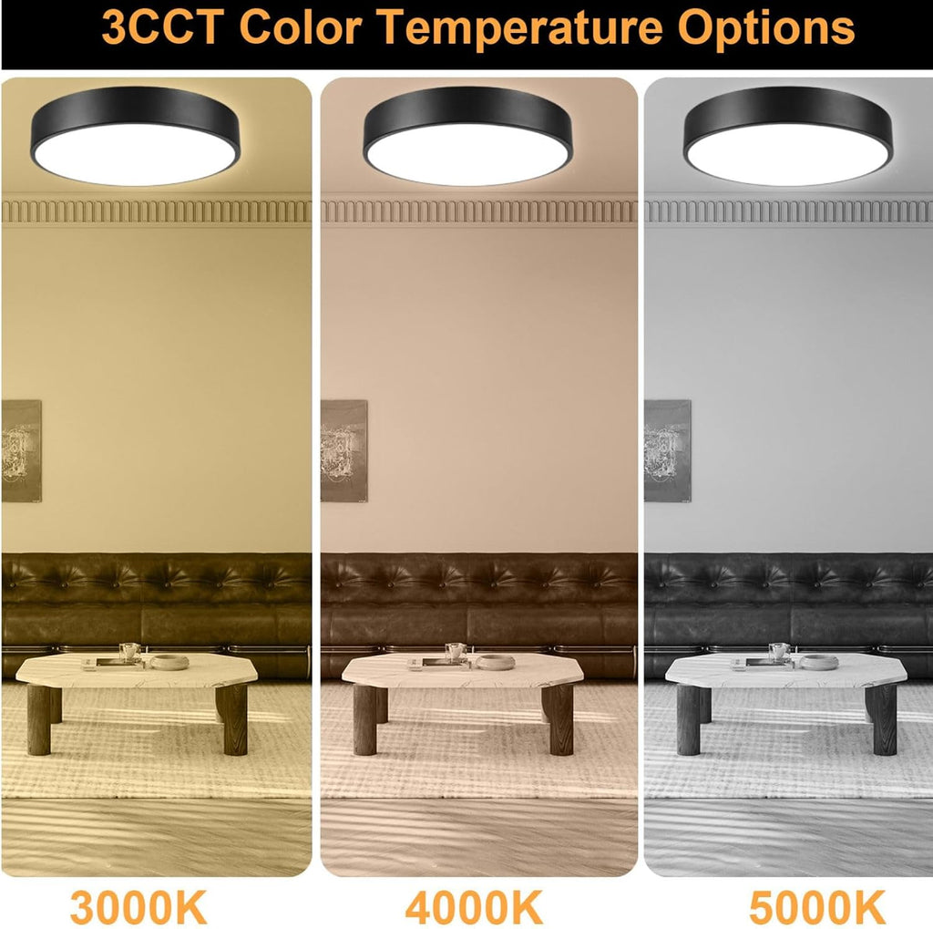 Matte Black Flush Mount Ceiling Light, 3000-5000K 13inch Modern Bedroom Lighting Fixtures Ceiling Mount, Dimmable