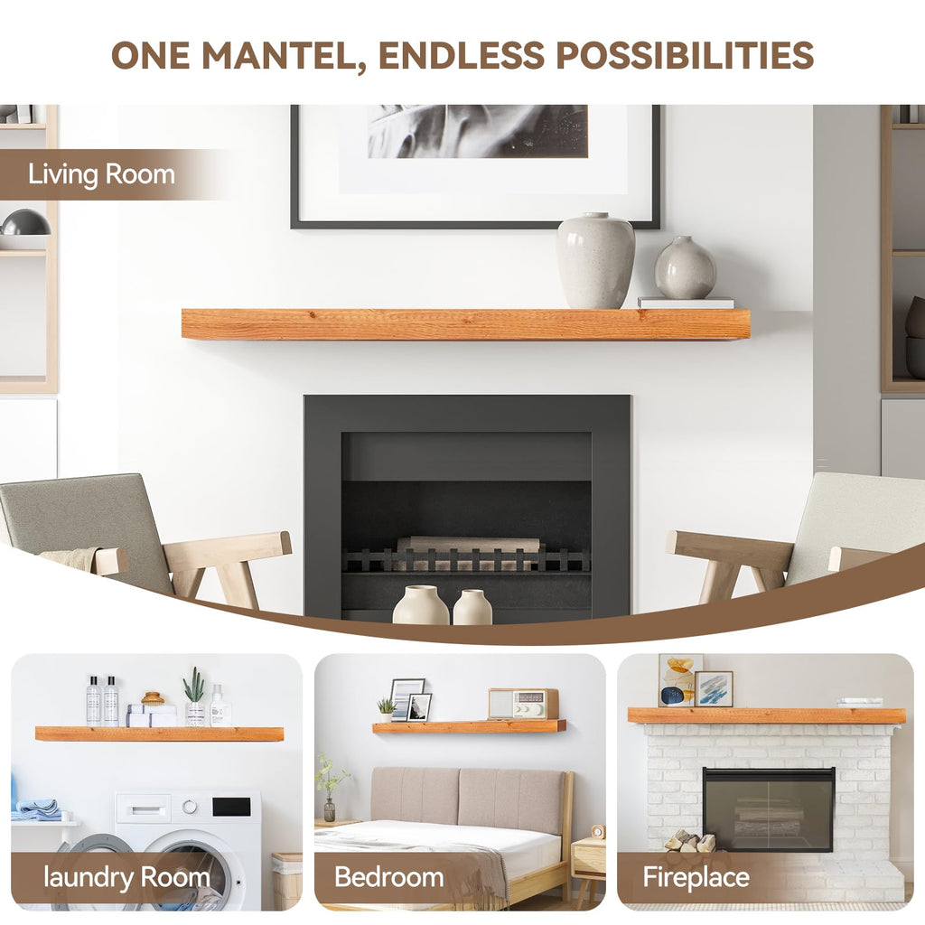 Fireplace Mantel Shelves 60inch Solid Pine Wood Floating Shelf