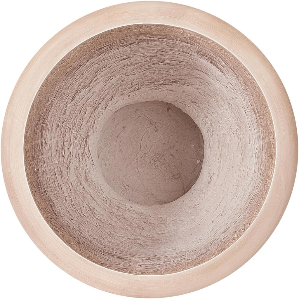 Rewol Round Concrete Planter Set of 2, 2 Pack Garden Flower Pot with Drainage Hole, Floral Relif Patio Urn Planter