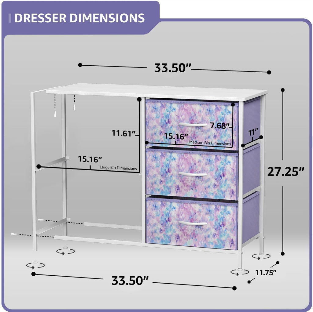 Kids Dresser with 5 Drawers - Storage Chest Organizer Unit with Steel Frame, Wood Top & Handles, Tie-dye Fabric Bins