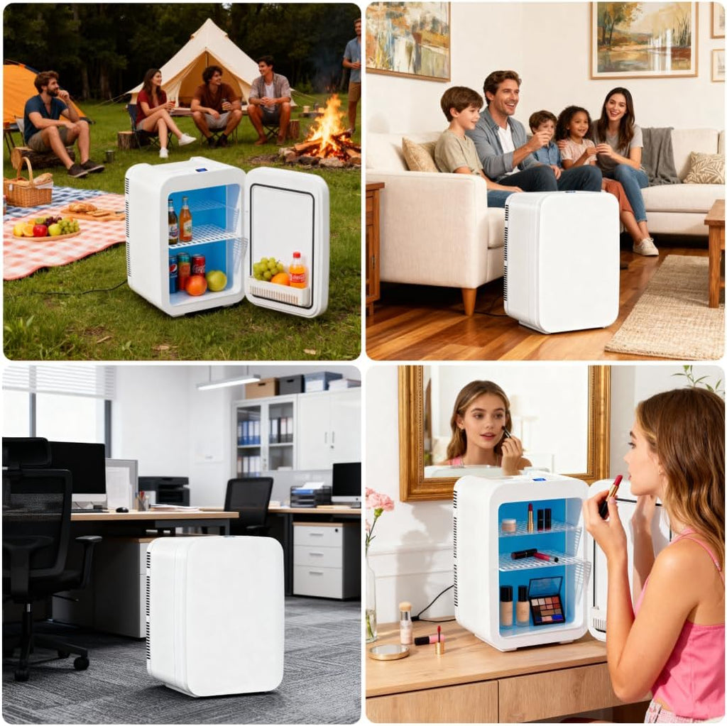 Mini Fridge for Bedroom - 10 Liter/15 Can Portable Refrigerator for Dorm, Office, Car - Quiet Cooler & Warmer for Food