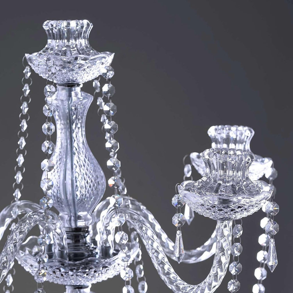 4-Arm Crystal Chandelier Candelabra 35" Silver - Metal Taper Candlestick Holder Table Centerpiece for Events