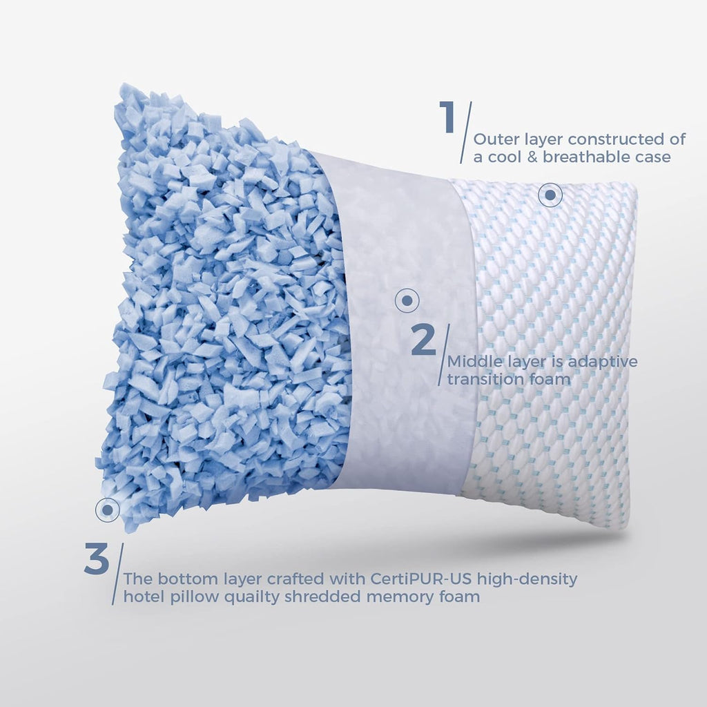 Shredded Memory Foam Pillows Standard Size Pack of 2 | Neck pain relief, supportive, odorless, cooling pillow