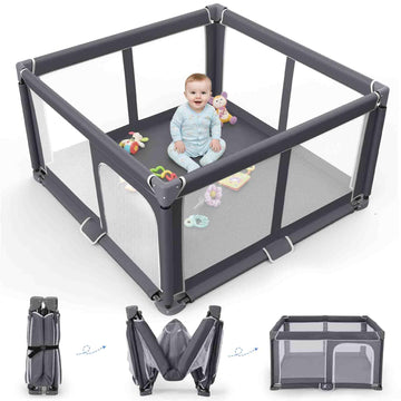 Foldable Baby Playpen Portable Travel Play Yard, Dark Gray