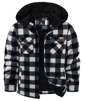 Boys Flannel Jacket Zip Up Fleece Hoodie Kids Plaid Sweatshirt