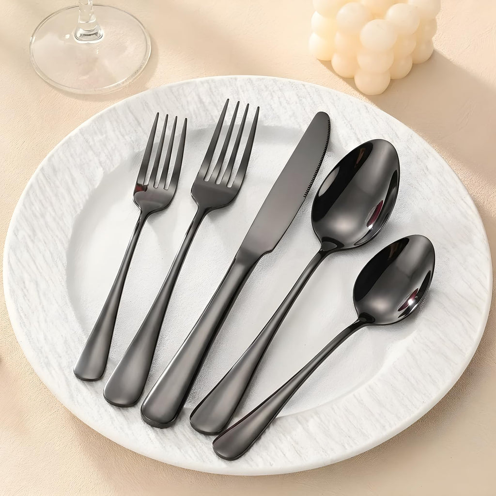 20-Piece Black Silverware Set, Stainless Steel Flatware Set Service for 4