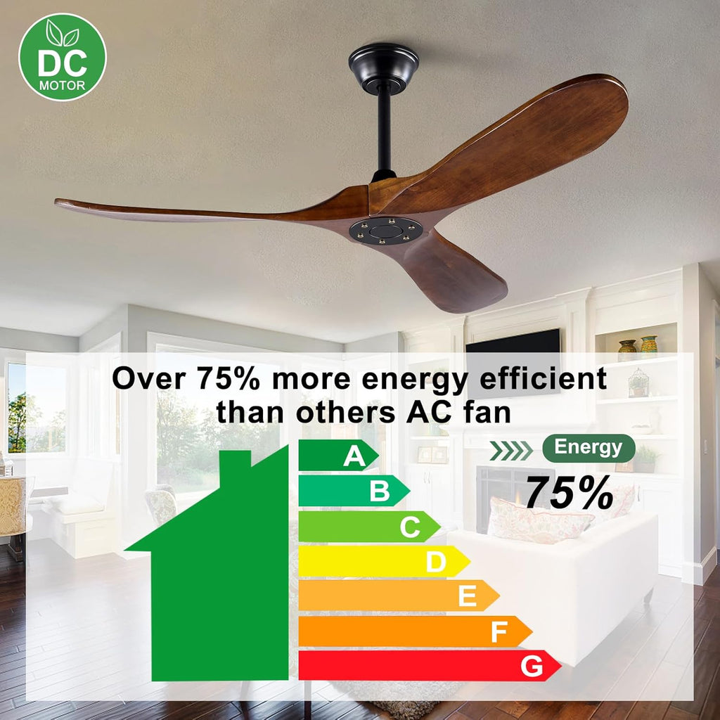 Inspired Maverick Style 42 Inch Modern Wood Ceiling Fan, 3 Blades, Dark Walnut & Black, Remote Control, Reversible DC Motor, 6 Speeds, Timer Setting, Indoor/Outdoor