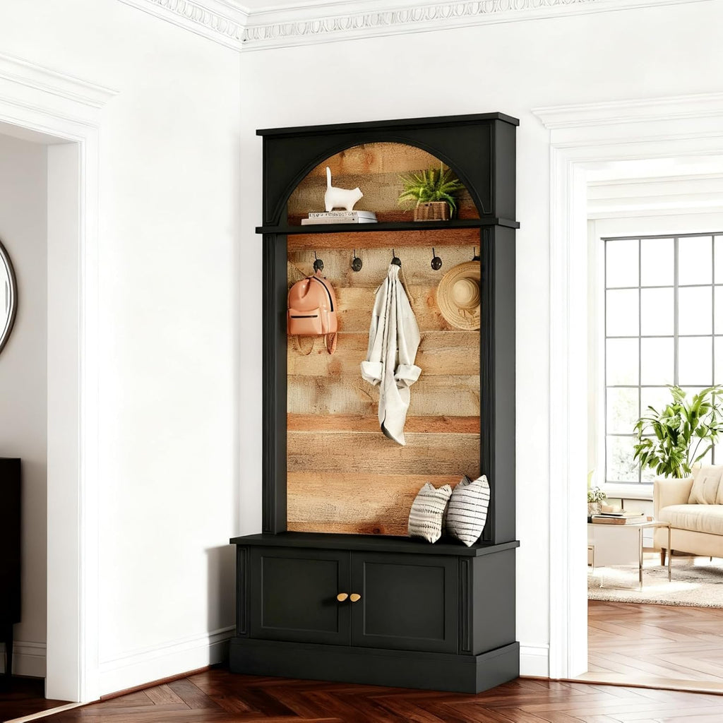 70.86" Hall Tree with Storage Bench, 4-in-1 Design Entryway Bench with Coat Rack, Farmhouse Hall Tree with 5 Hooks