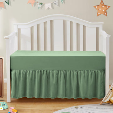 2-Piece Set Ruffled Crib Skirt & Crib Sheet, Sage Green