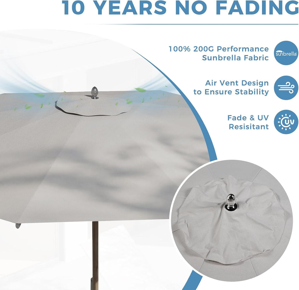 11 FT 10-Year-Non-Fading Patio Umbrella, Outdoor Umbrella with 8 Faux-Wood Grain Aluminum Ribs