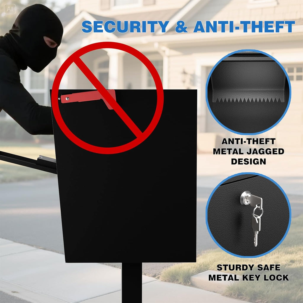 Curbside Large Mailbox with Post - Locking Mailbox Post Mount with Base Plate
