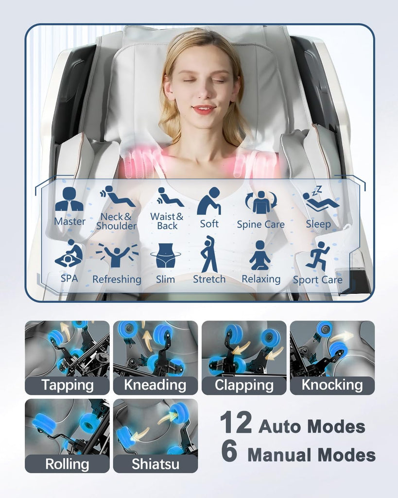 Massage Chair Full Body Zero Gravity 54" SL-Track Shiatsu Recliner | Body Scan, Adjustable 18 Modes, Auto Extending