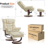 Modern Reclining Swivel Lounge Chair and Ottoman — White Faux Leather