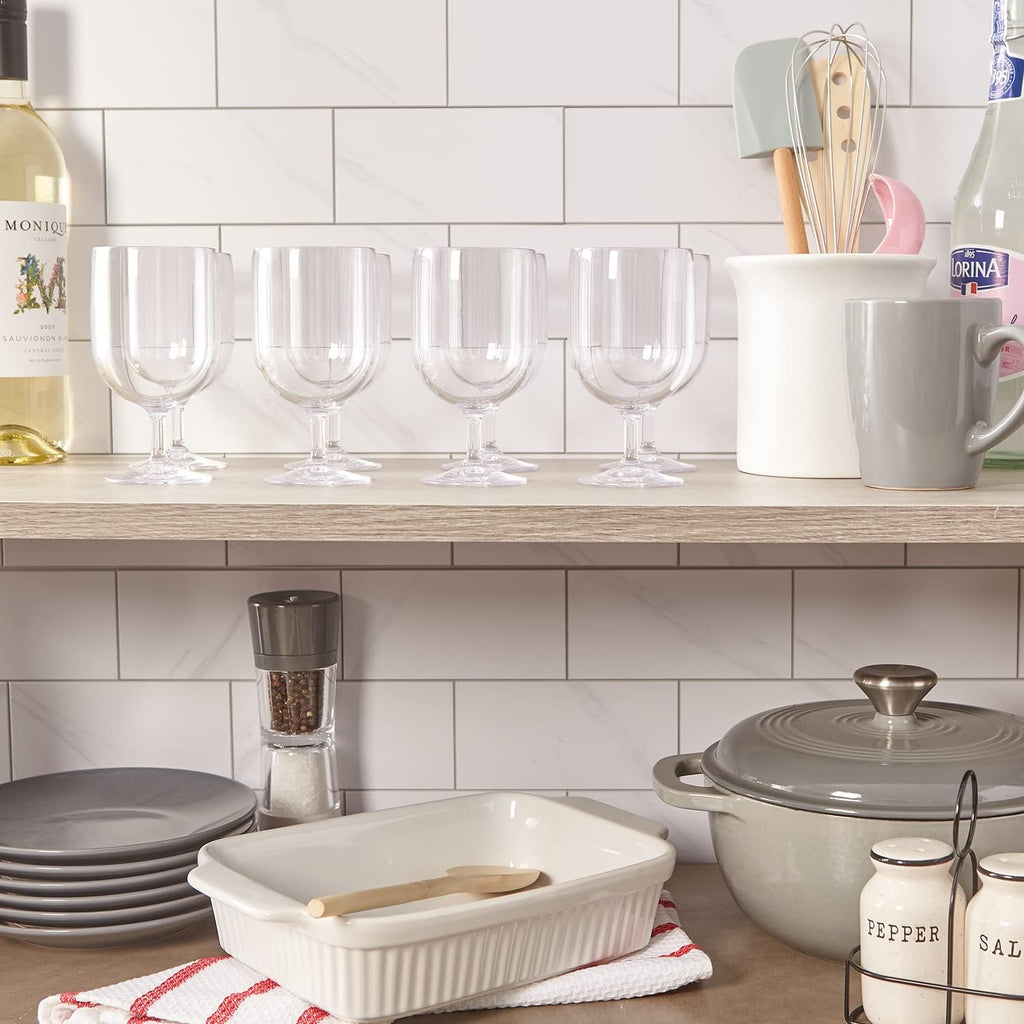 Stackable 8 ounce Plastic Wine Stems in Clear | Set of 8 Reusable, BPA-free, Made in the USA, Top-rack Dishwasher Safe