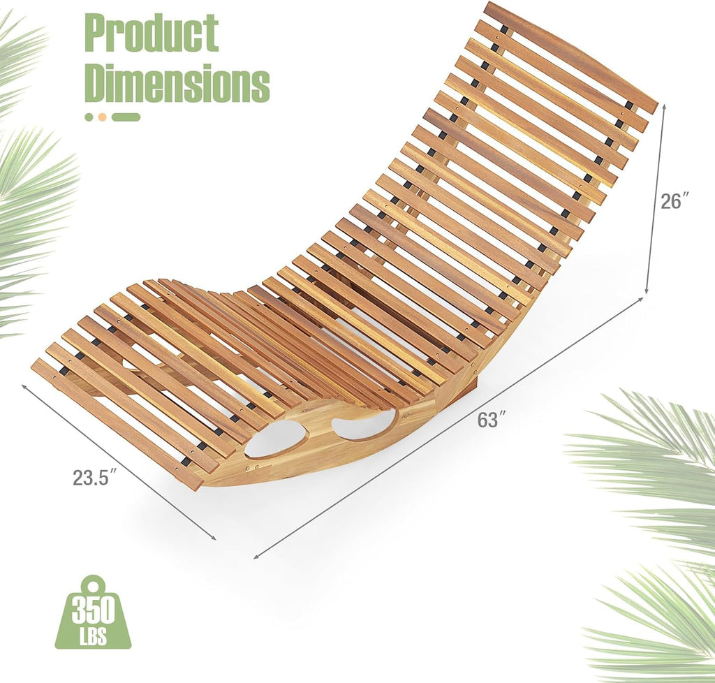 Outdoor Chaise Lounge Chair Set of 2, Acacia Wood Rocking Sun Lounger with Slatted Backrest and Seat, Wooden Rocker
