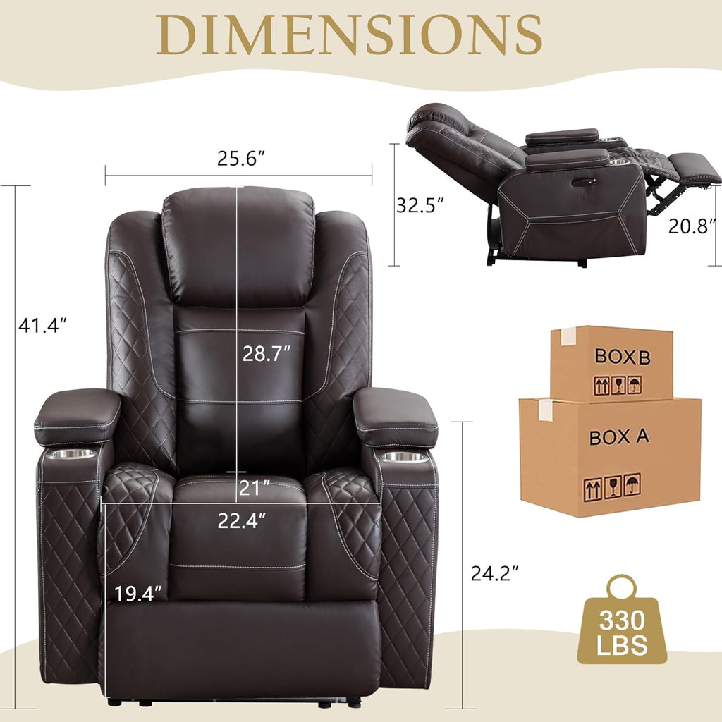 Home Theater Recliner Chair - Power Recliner Sofa Chair with Adjustable Headrest Faux Leather Reclining Chair