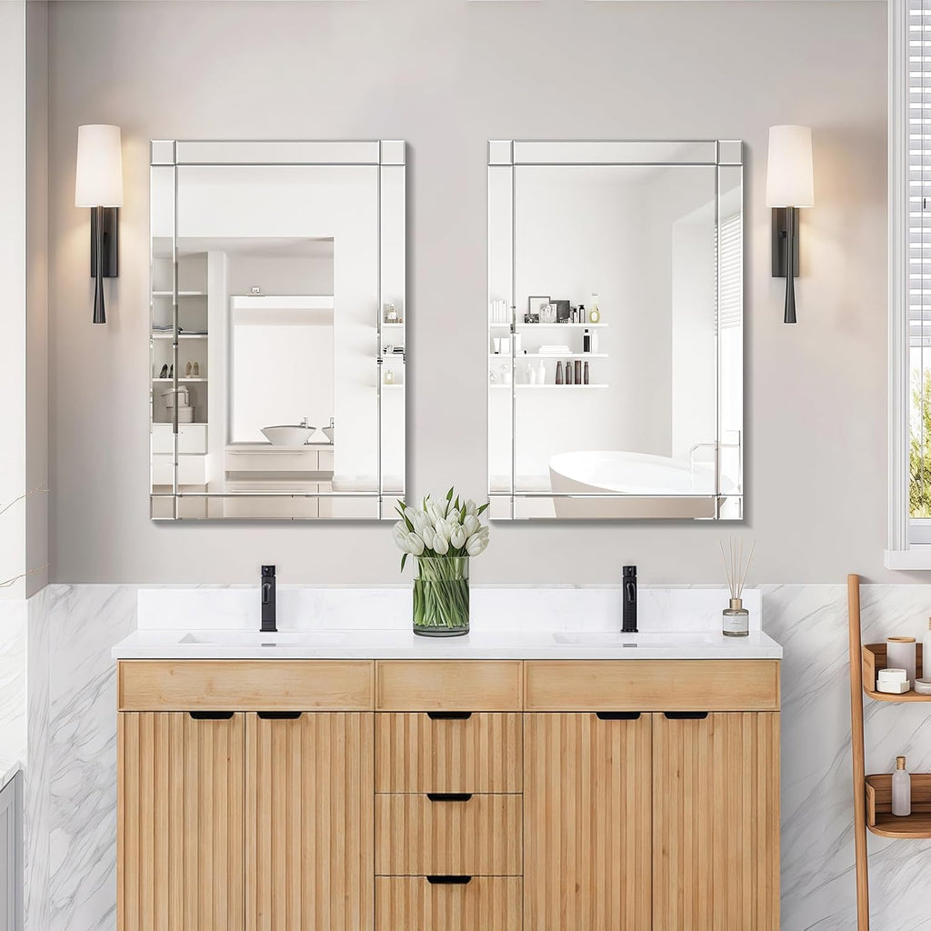 24x36 Inch Rectangle Bathroom Vanity Mirror for Wall, Modern Frameless Wall Mirrors with Beveled Edge