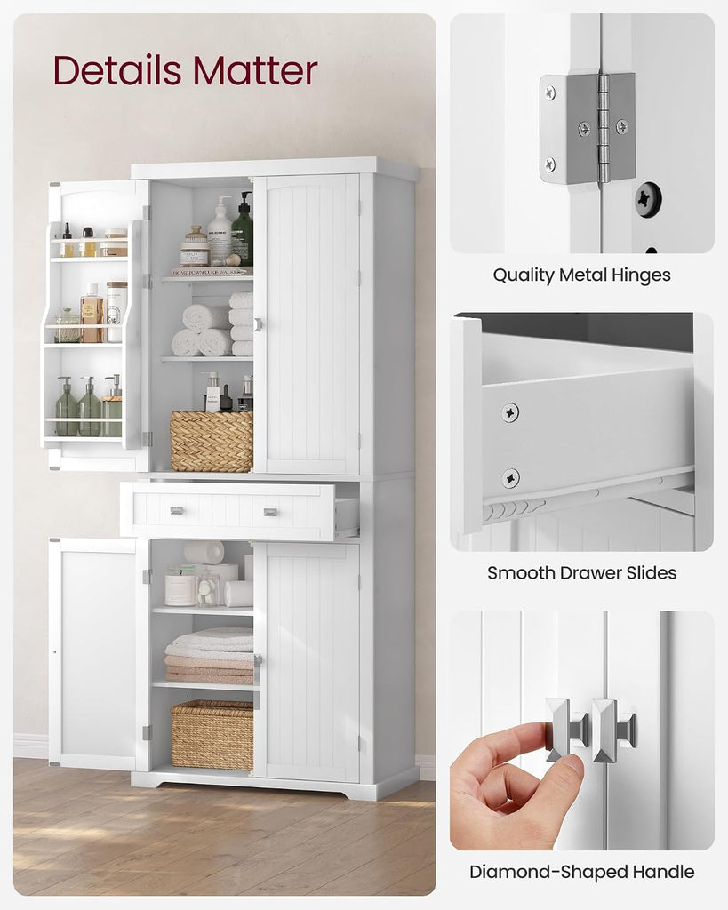 Pantry Cabinet, Tall Storage Cabinet with Drawer, 71.7-Inch | Freestanding cupboard with 2 cabinets, 4 adjustable