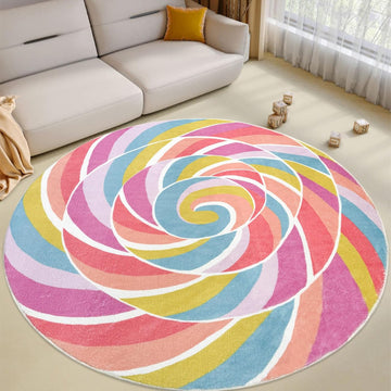 Kids Rug 5Ft Large Round Lollipops Play Mat Circle Rainbow Rug