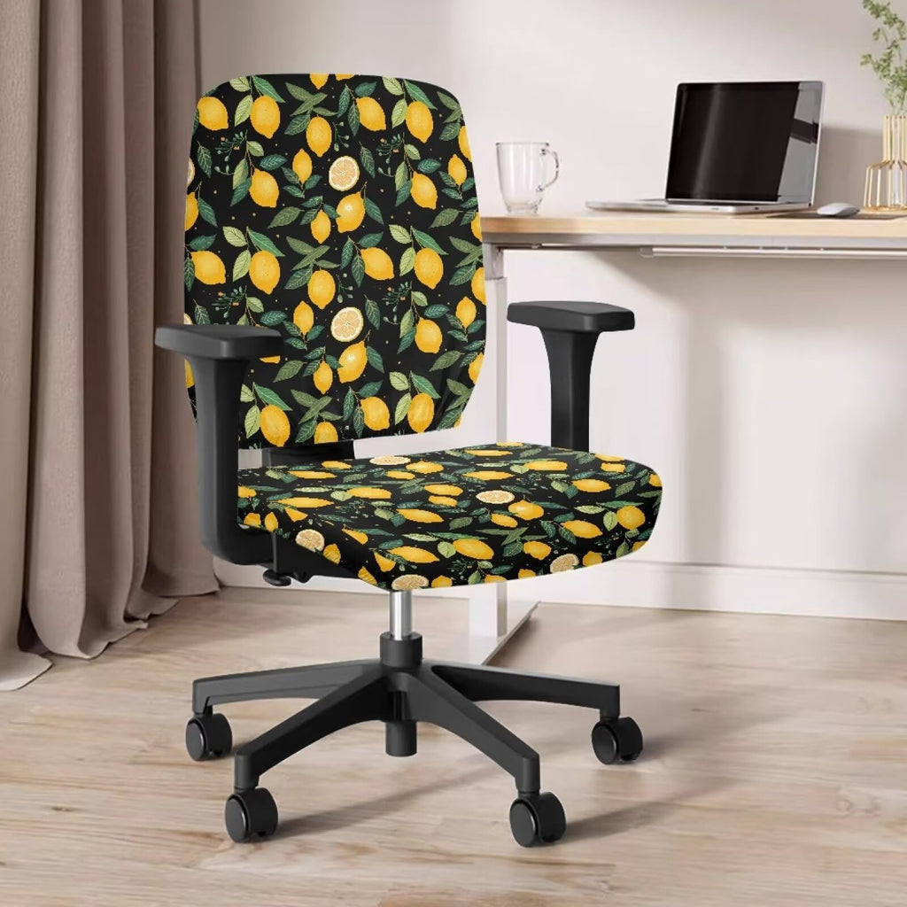 Lemon Leaf Print Office Computer Chair Covers, Split Stretchable Seat Cover Removable & Washable Rotating Chair