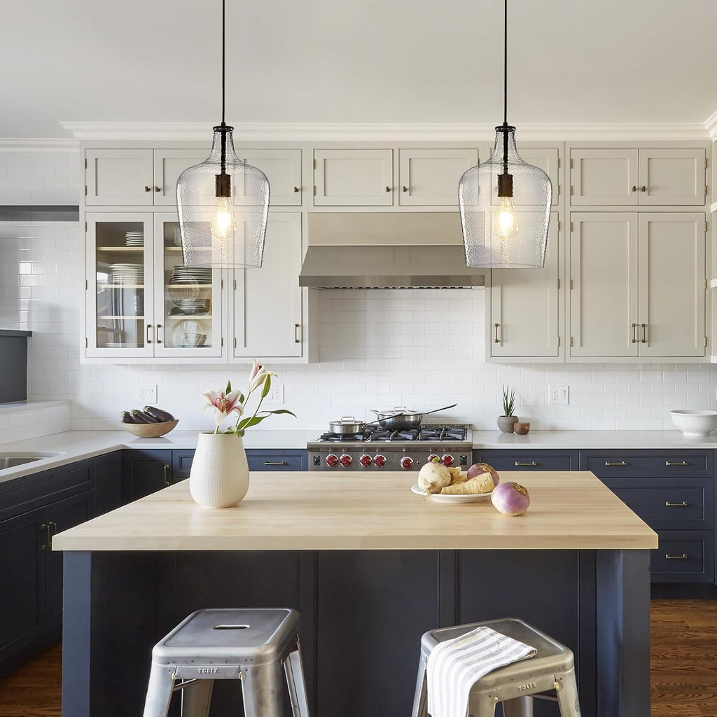 9.3" Blown Glass Pendant Lighting for Kitchen Island,Black Large Pendant Light Fixture with blown Thickened Glass,1