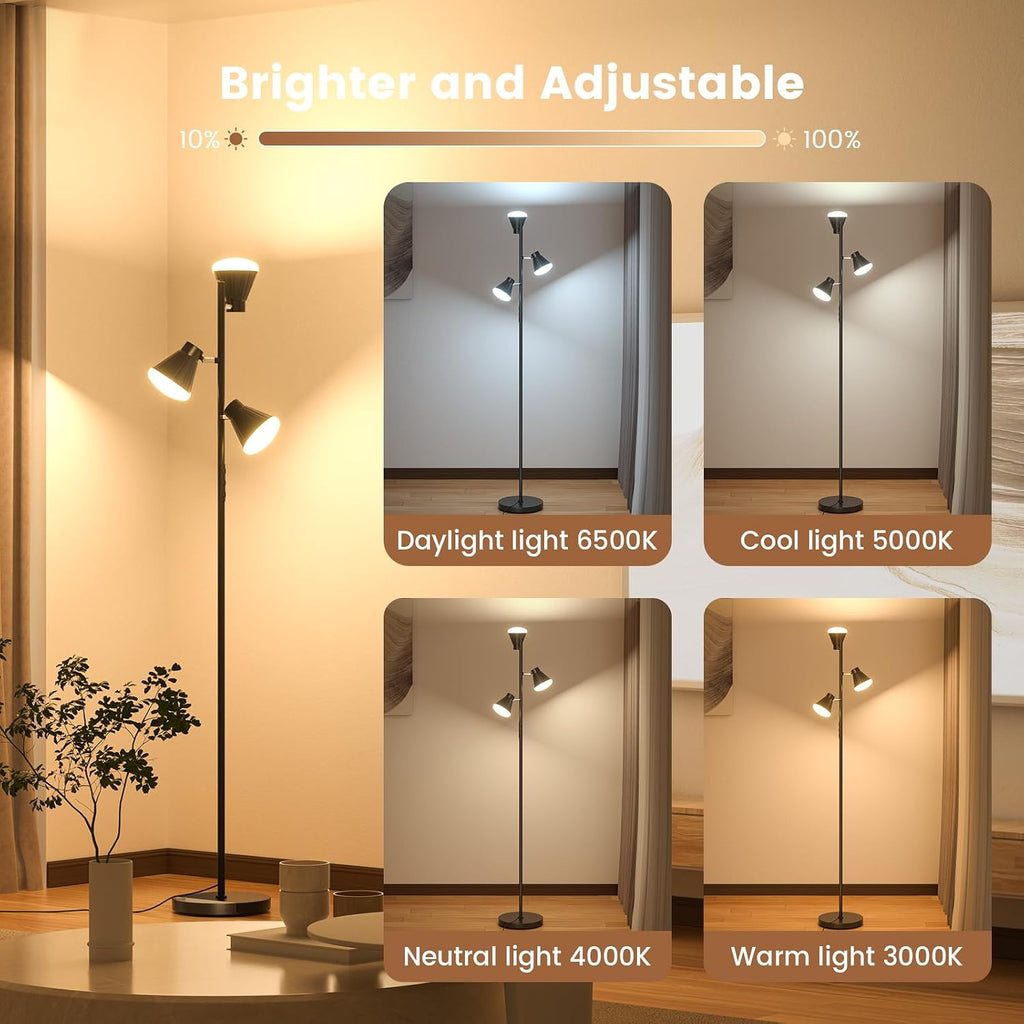 36W LED Tree Floor Lamp, Dimmable Tall Standing Lamp with Remote & Touch Control
