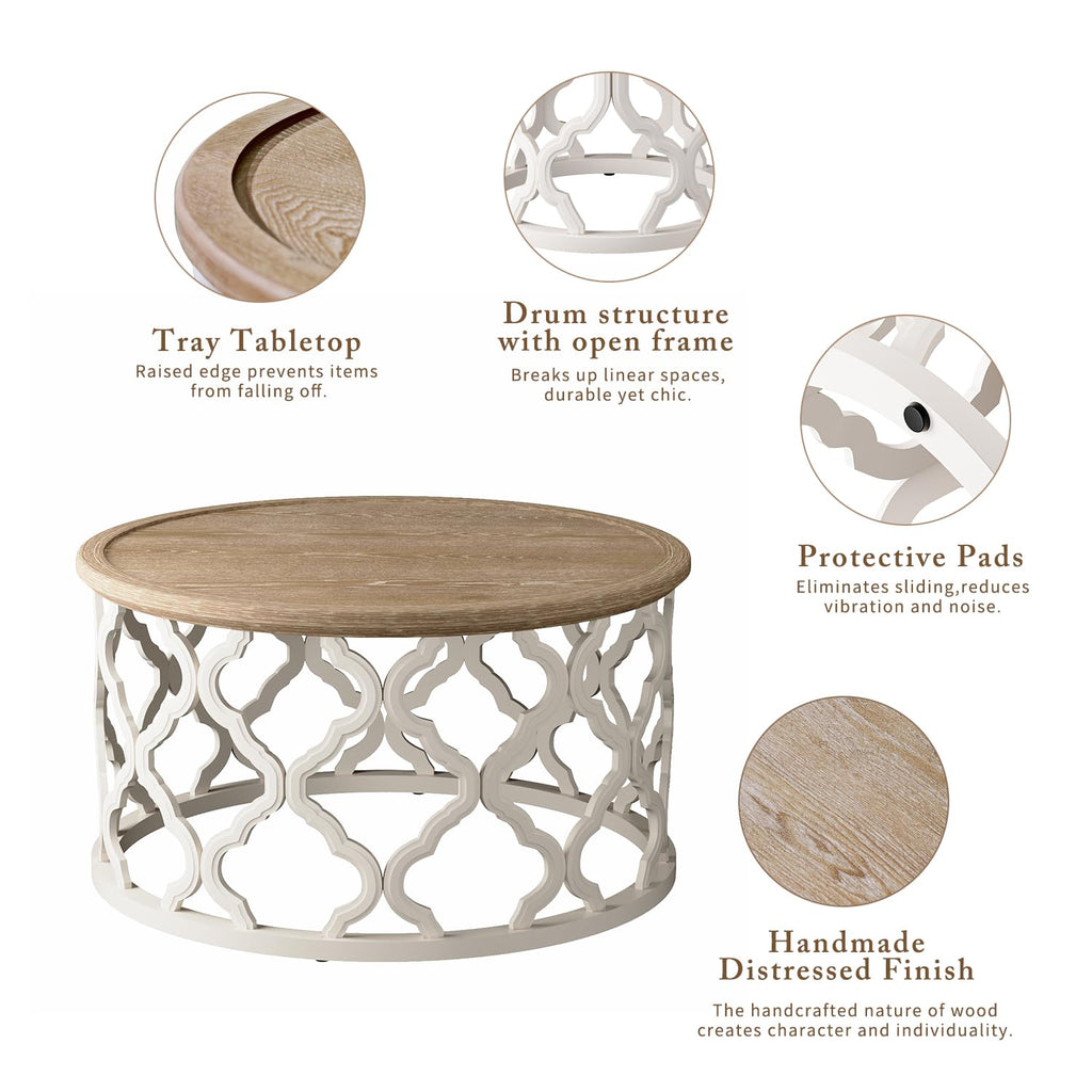 Farmhouse Coffee Table, French Country Tray Round Coffee Table