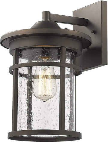 Outdoor Wall Mount Light Fixture, Large Exterior Porch Wall Lantern, Outdoor Wall Light with Seeded Glass Shade (Oil Rubbed Bronze, 14" Height)