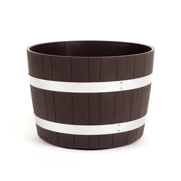 Better Barrel 18-Inch Outdoor Planter, Walnut - Rustic Whiskey Barrel Style Heavy-Duty Resin Pot with Rusting Steel