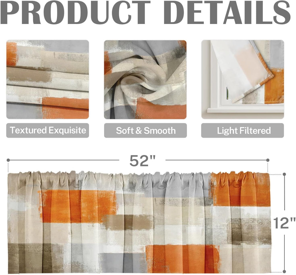 Valances for Windows, 2 Pack, 52x12 Inch, Abstract Orange - Set of 2