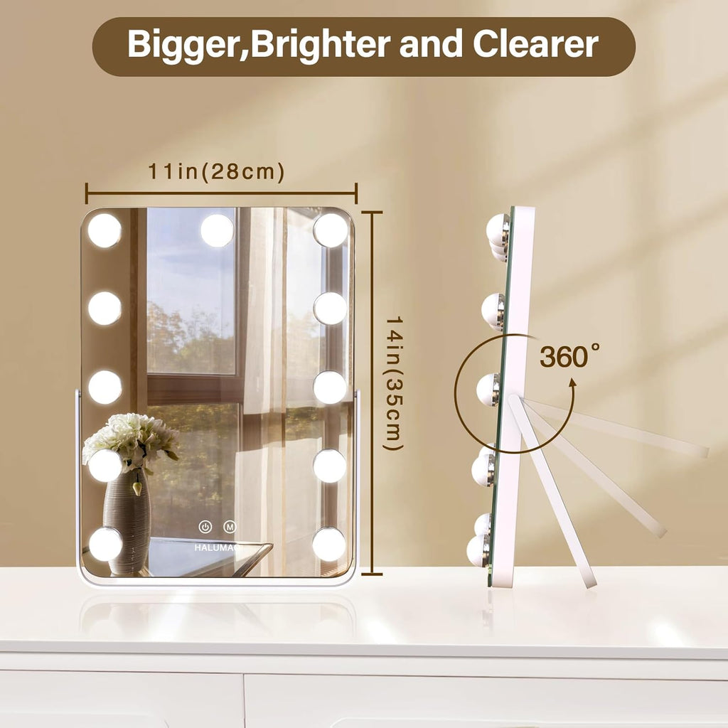 Vanity Mirror with Lights, Rechargeable Makeup Mirror, 14.6" Lighted Makeup Mirror for Dressing Room & Bedroom，Memory