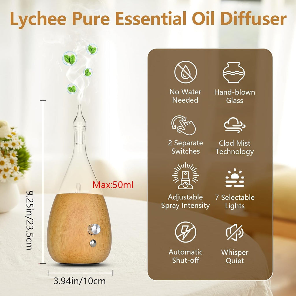 Essential Oil Diffuser Humidifiers, 7 Colors Light Setting, Quiet Diffuser, Small Aromatherapy Diffuser with Wood