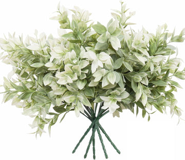 6 Bundles Artificial Greenery Stems, 14.5" Fake Lucky Bamboo Leaves Faux Outdoor Plants UV Resistant Plastic Shrubs