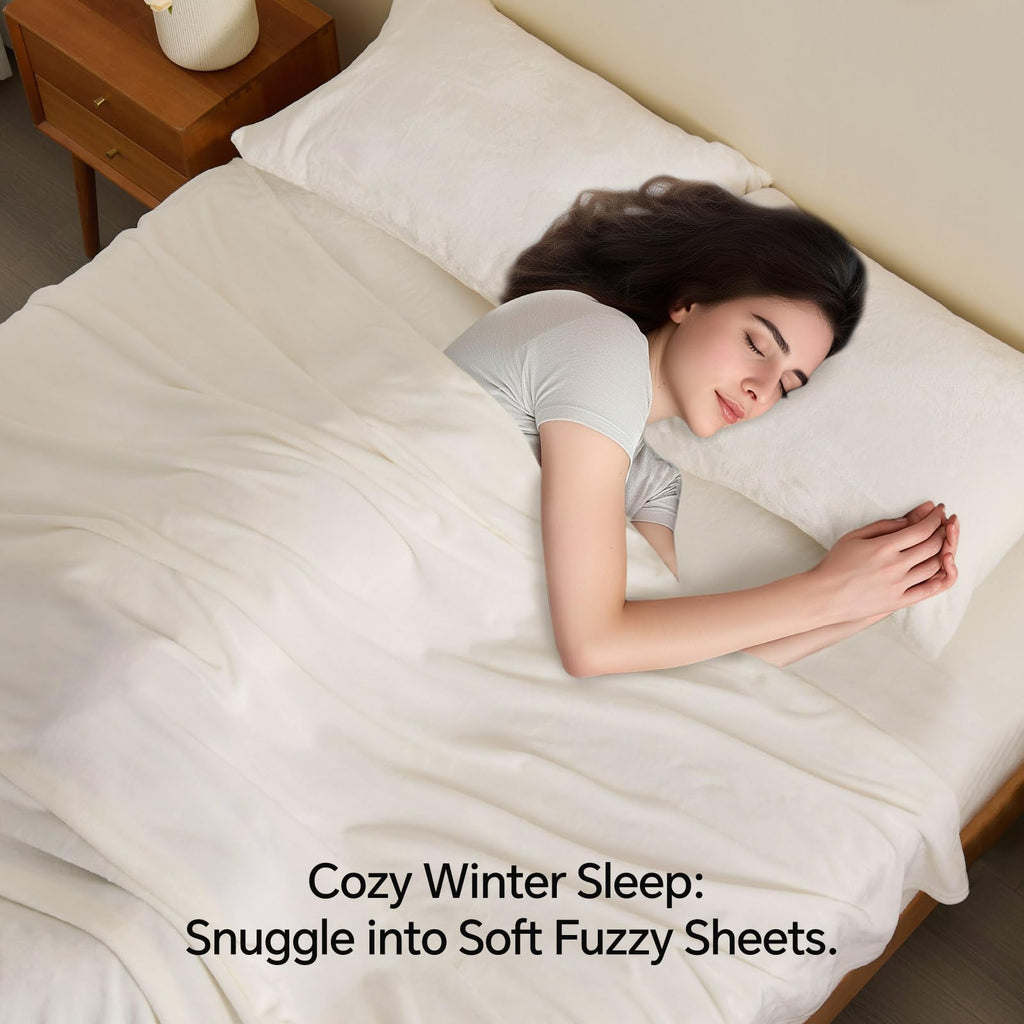 Flannel Sheets Queen Size, White, 4 Pieces