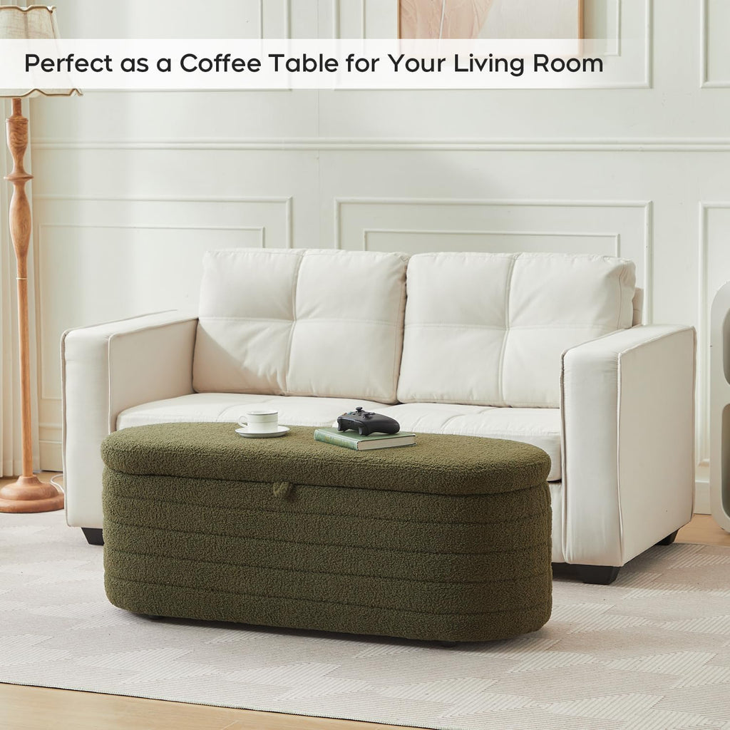 Storage Ottoman Bench End of Bed ,45 inch Boucle Upholstered Entryway Shoe Seat Bench w/ Storage,Sherpa Modern Cute