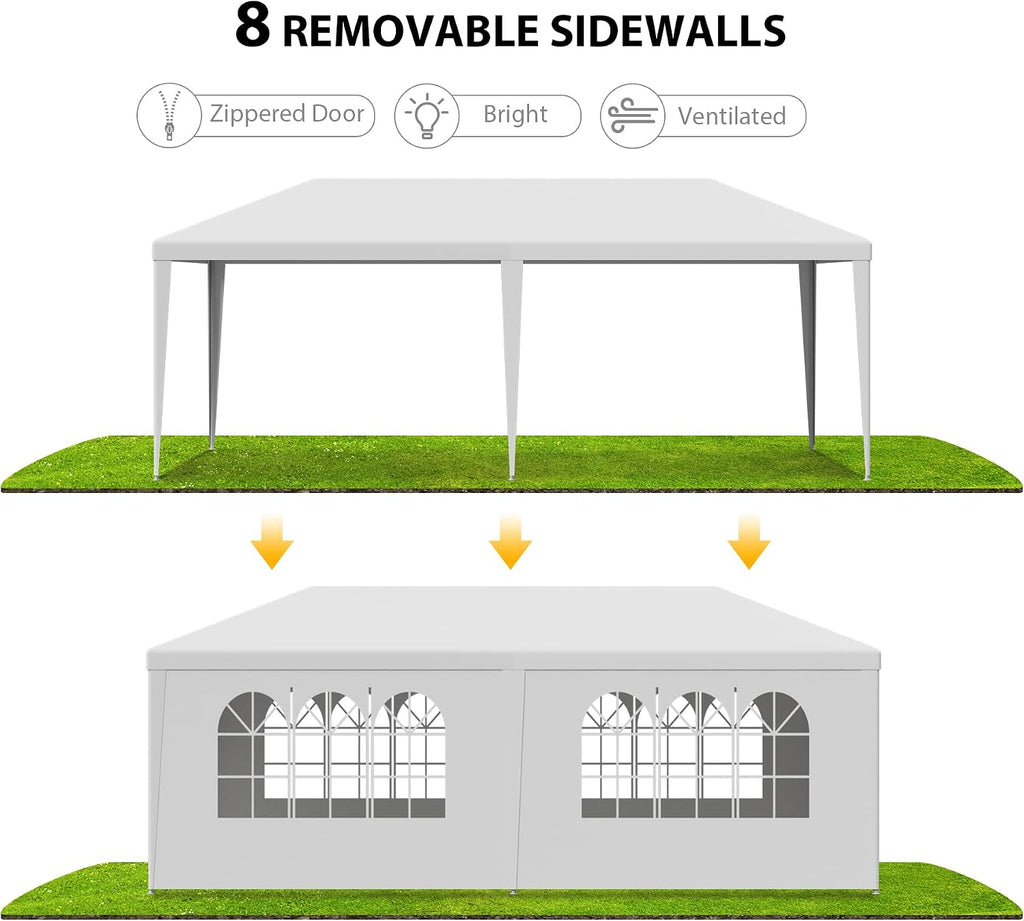 10' x 20' Outdoor White Waterproof Gazebo Canopy Tent with Removable Sidewalls Windows Heavy Duty Tent for Party