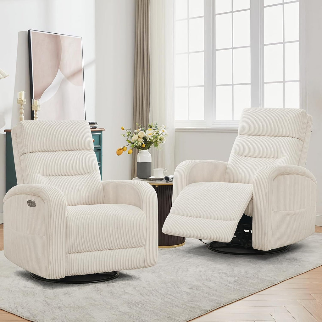 Power Swivel Rocker Recliner,reclining rocking chair,CreamWhite | 270° Swivel Rocker with Type-C & USB Port Double