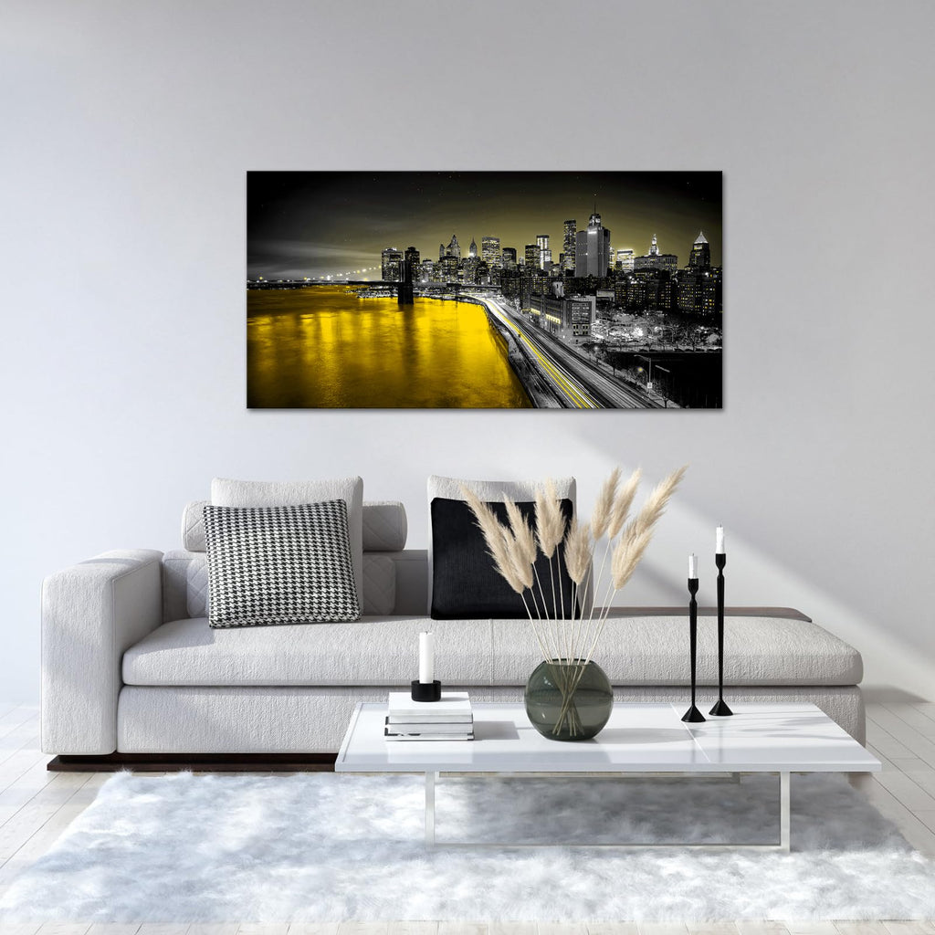 Brooklyn Bridge Wall Canvas, Yellow, 24"x48"