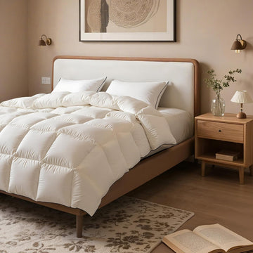Breathable White Goose Down Fiber Comforter Queen 90”x90”, Super Cozy and Soft Hotel Quilted Duvet I