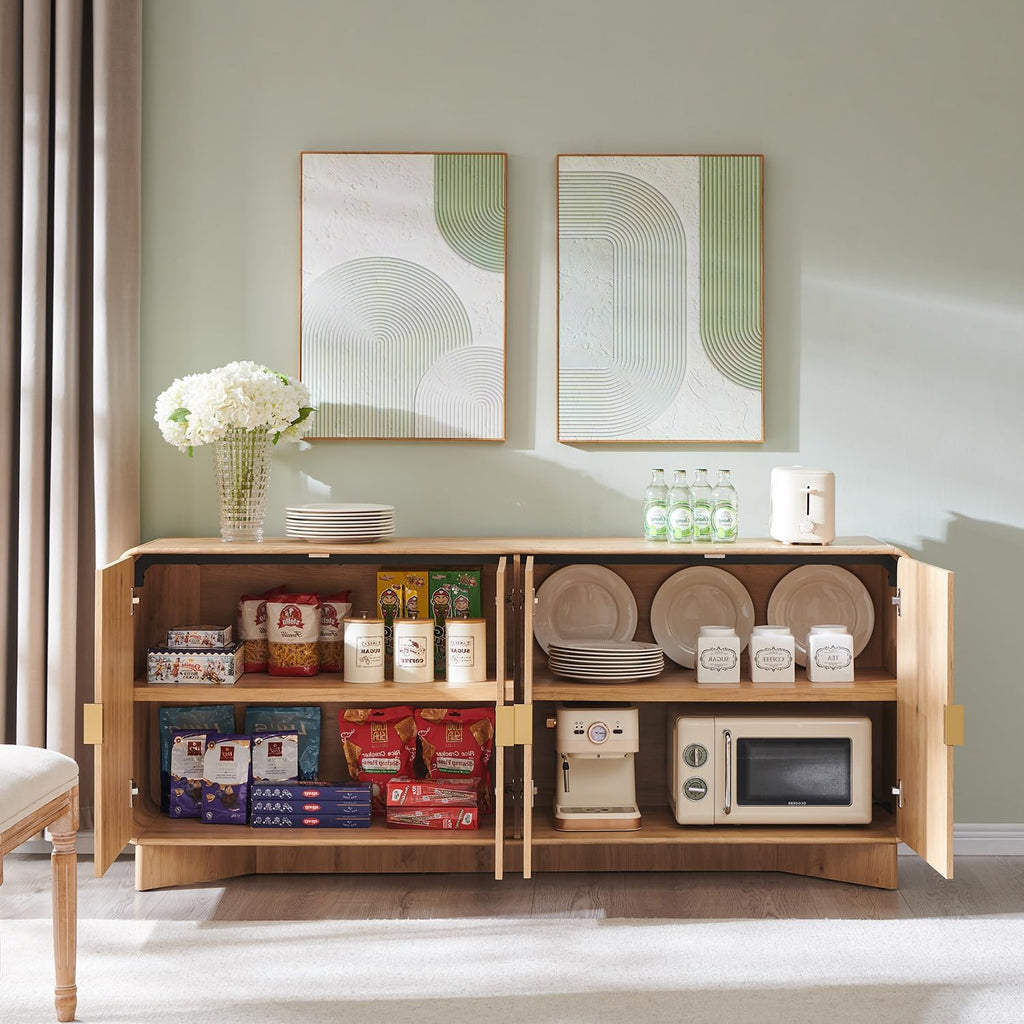 Modern Buffet Cabinet with Storage, 70" Large Sideboard Buffet Storage Cabinet with 4 Doors and Adjustable Shleves