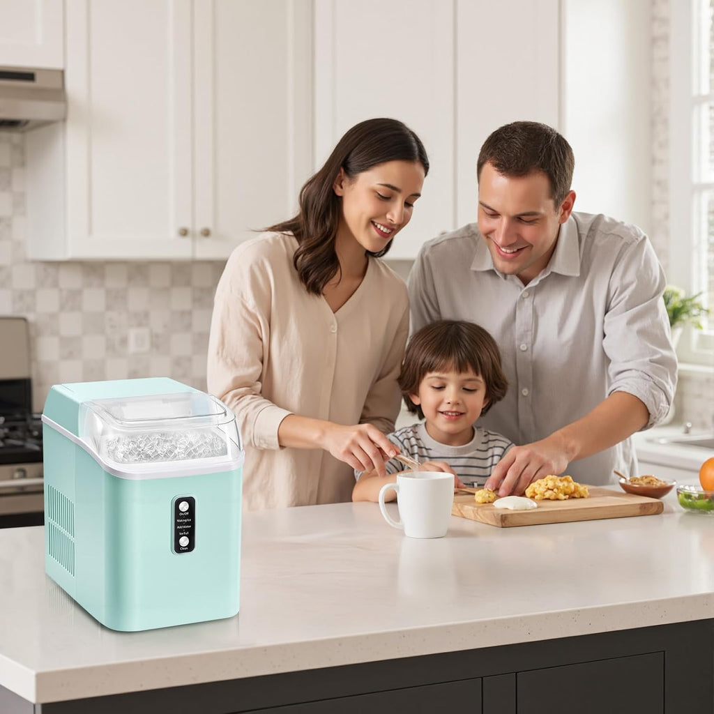 Nugget Ice Maker Countertop, Portable Ice Machine with 1.7L Water Tank, 26LBS/24H Fast Production, Auto-Cleaning & Quiet Operation, with Basket & Scoop, for Home Party Camping RV, Green