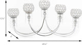 Quintette Candle Holder 5-Arm High Gloss Metallic Metal Tabletop Chandelier with Crystal Dangles, Candelabra, Candle