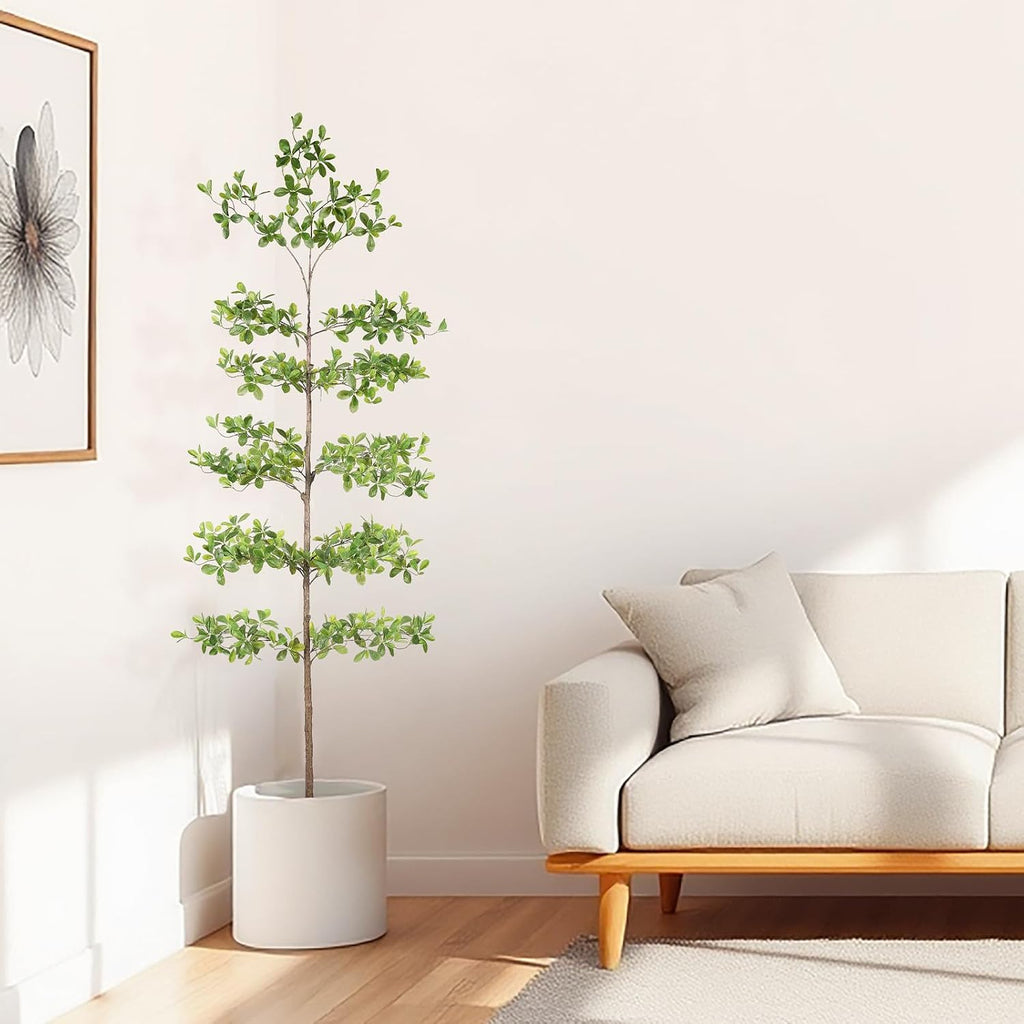 Faux Black Olive Tree 8FT - Tall Artificial Shady Lady Tree with Natural Wood Trunk and Realistic Leaves, Large Fake
