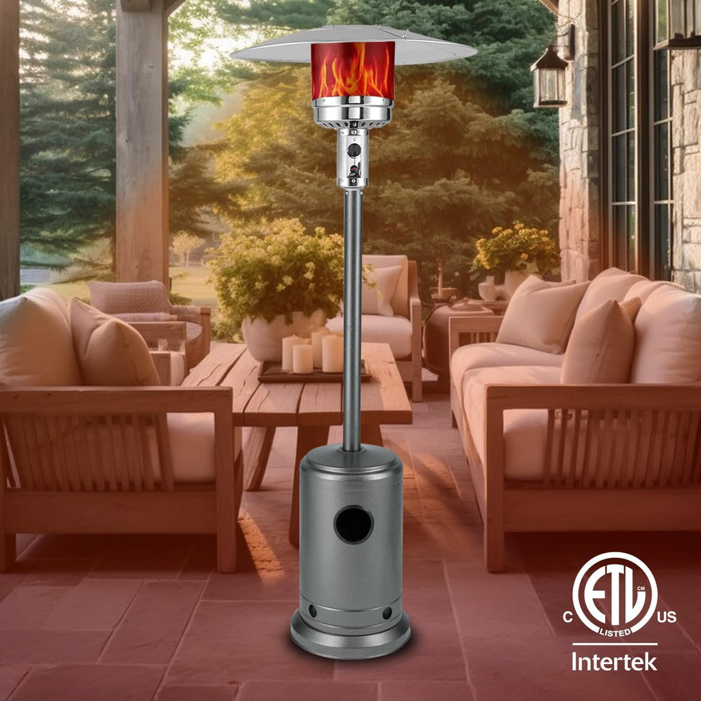 Patio Heater with Wheels, 46,000 BTU, Hammered Platinum | Electronic Ignition System, Portable Outdoor Propane