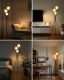 60IN Dimmable Black Tripod Floor Lamp, Mid Century Standing Lamps with 3 Globe Soft Warm White Eye Care 3000K Bulbs