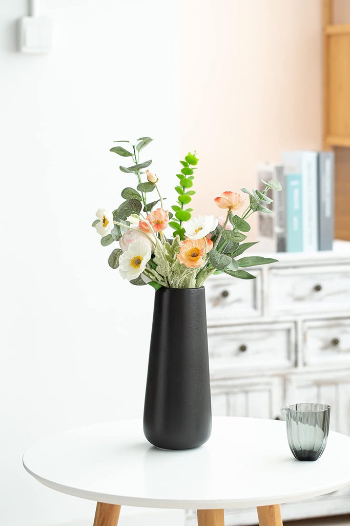 11 Inch Tall Matt Black Ceramic Vase
