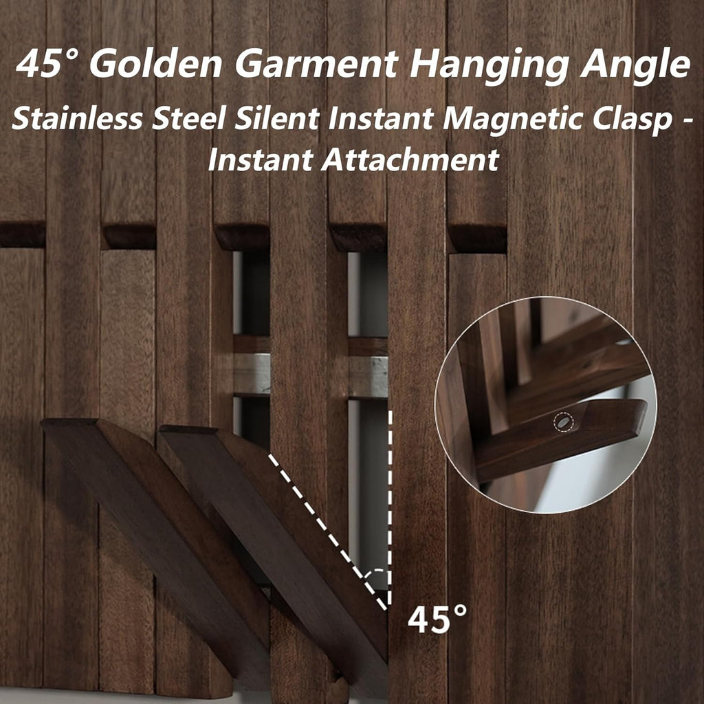 Mid-Century Modern Entry Floating Mount Coat Rack, Wall Mounted Wooden Clothes Hanger Coat Rack, Flip-Down Unique