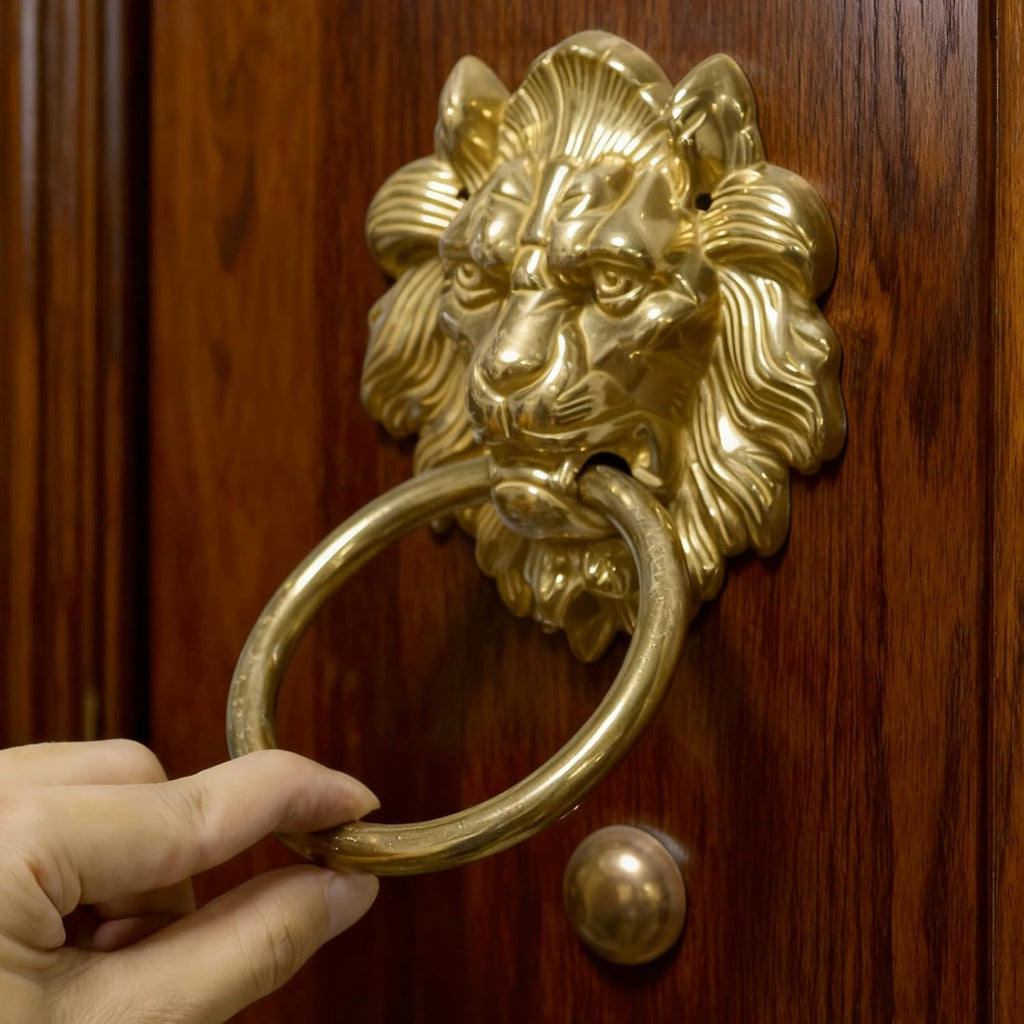 Door Knockers ,7 Inch Solid Brass Lion Head Shaped Vintage Door Knocker with Strike Plate,Heavy Duty Decorative Gate